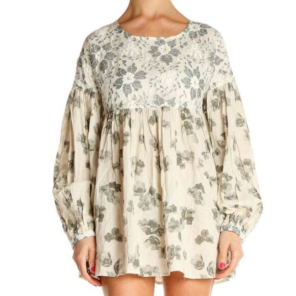 Anthropologie Sunday In Brooklyn Gray White Lace Rayon Linen Top Small - Picture 1 of 7